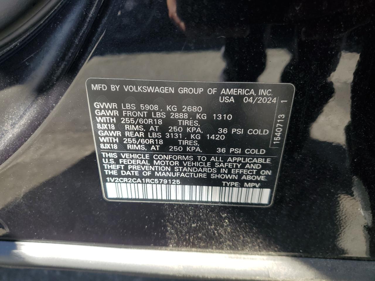 2024 Volkswagen Atlas Peak Edition Se VIN: 1V2CR2CA1RC579125 Lot: 70138225