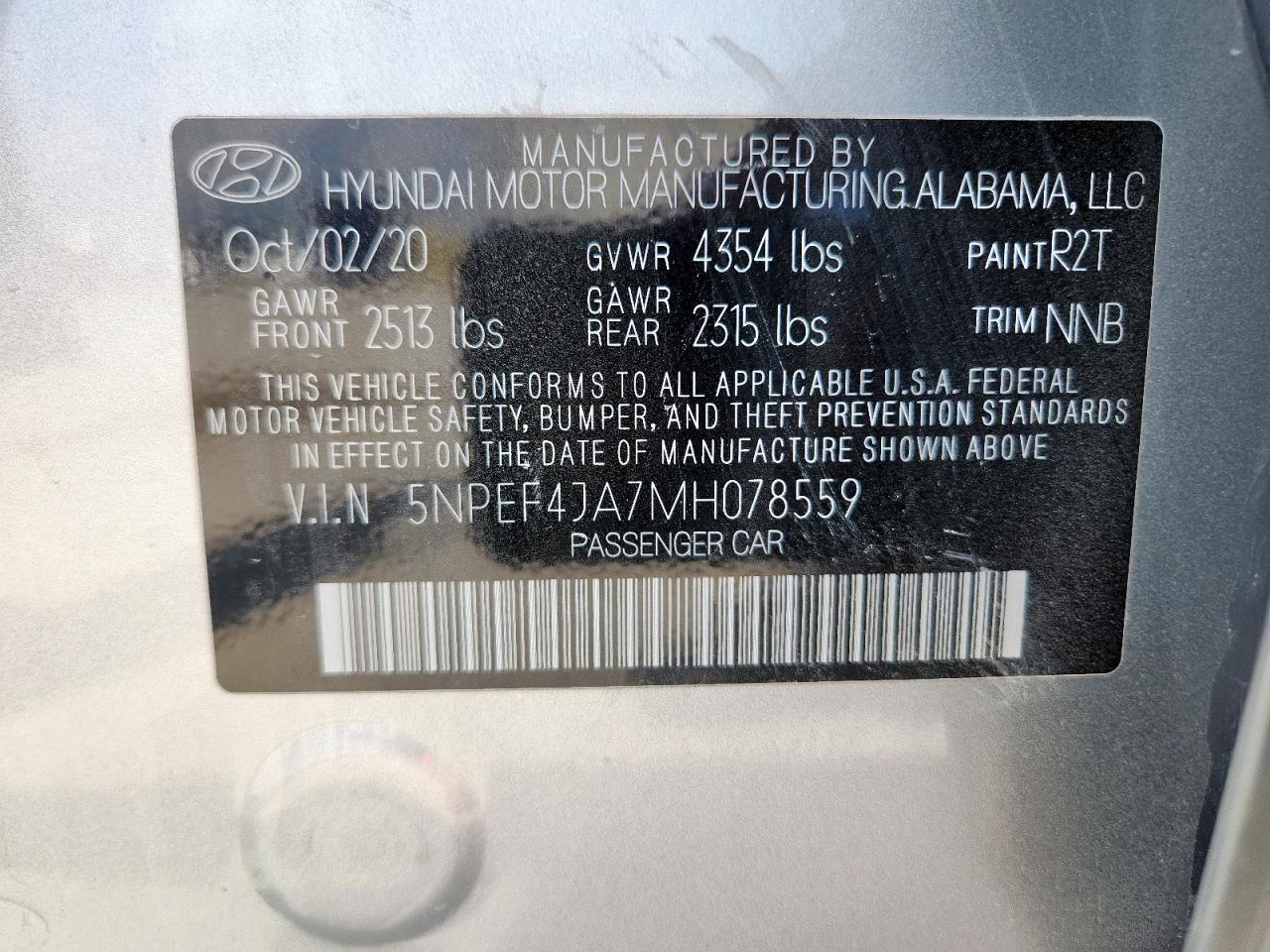 2021 Hyundai Sonata Sel VIN: 5NPEF4JA7MH078559 Lot: 70019335