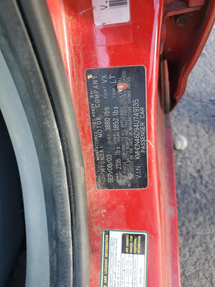 2004 Hyundai Elantra Gls VIN: KMHDN46D94U749135 Lot: 68553035