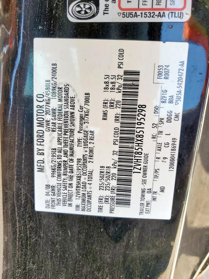 2008 Ford Mustang Gt VIN: 1ZVHT85HX85195298 Lot: 67981805