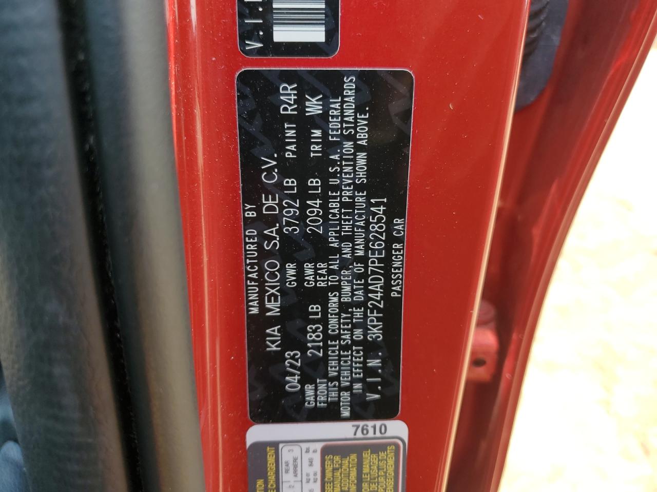 2023 Kia Forte Lx VIN: 3KPF24AD7PE628541 Lot: 67519855