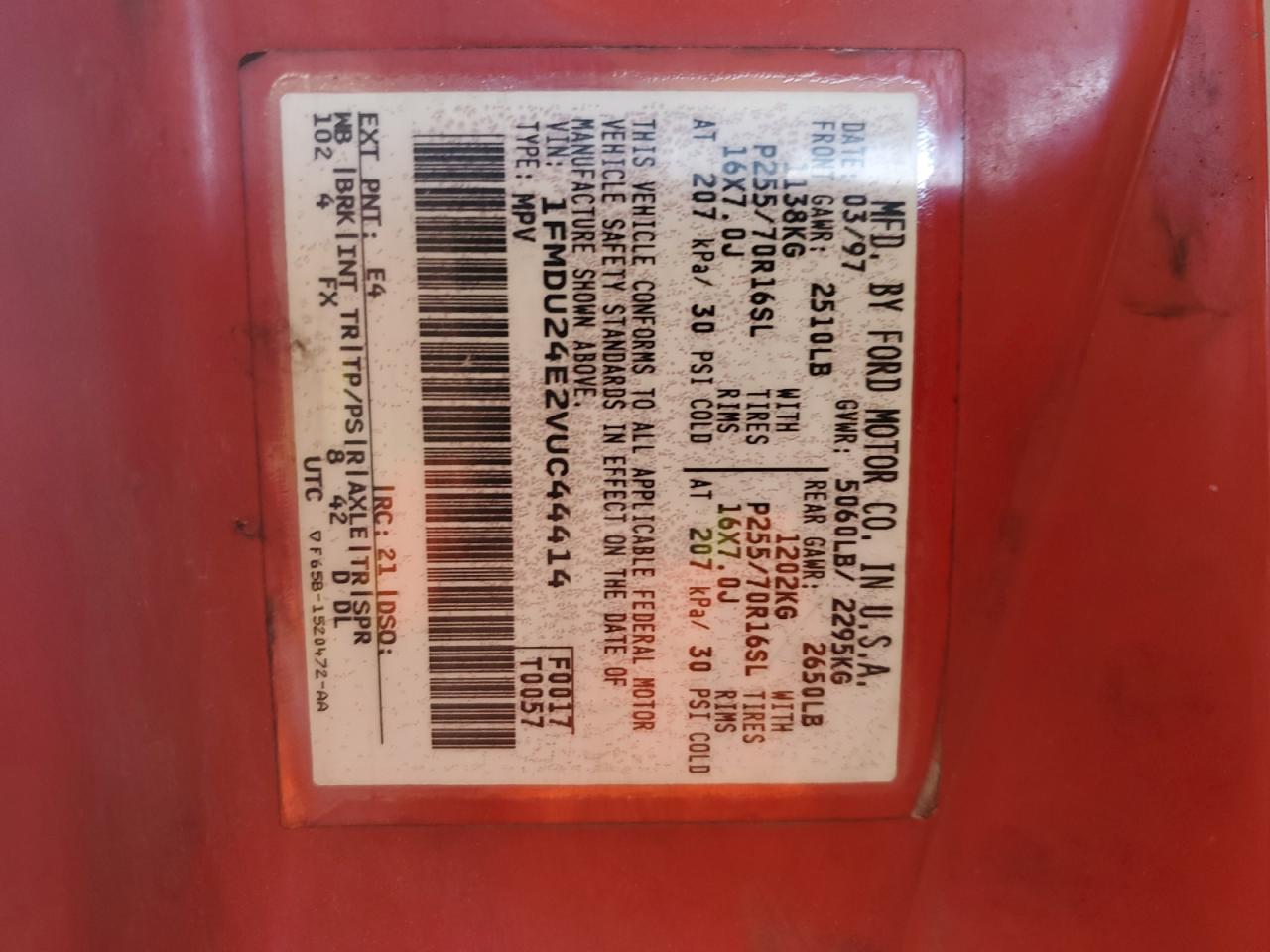 1997 Ford Explorer VIN: 1FMDU24E2VUC44414 Lot: 69372525