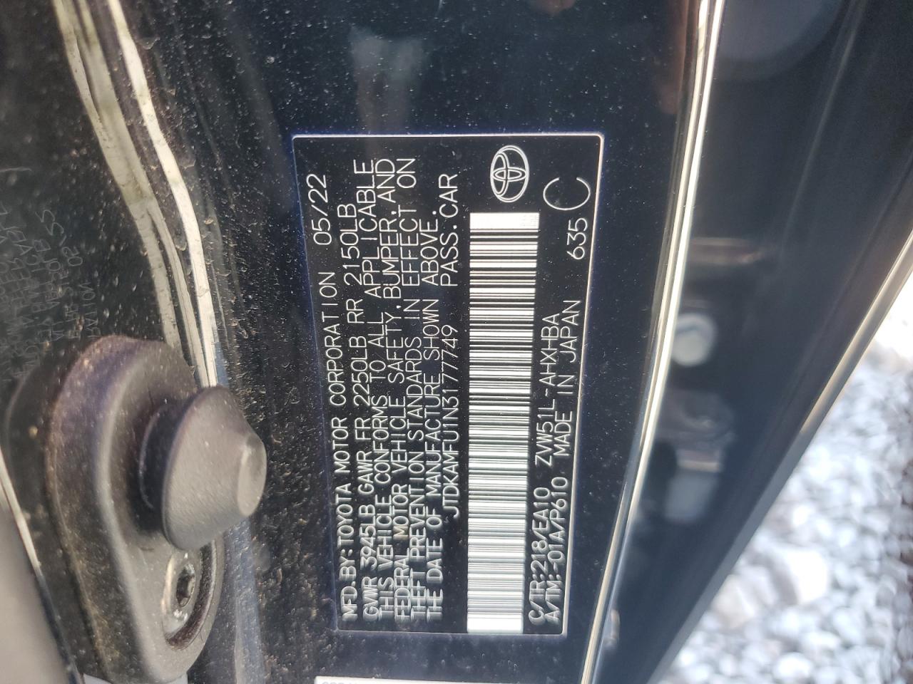 2022 Toyota Prius Night Shade VIN: JTDKAMFU1N3177749 Lot: 69263955