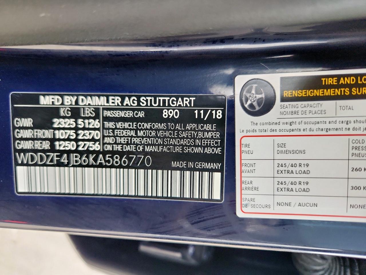 2019 Mercedes-Benz E 300 VIN: WDDZF4JB6KA586770 Lot: 69494085