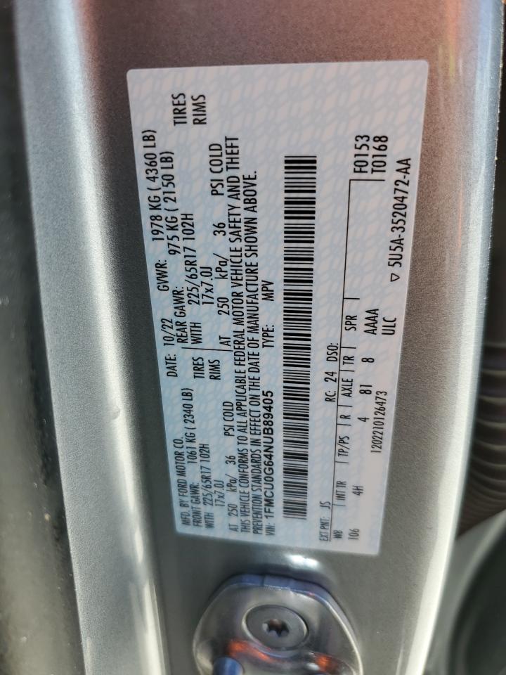 2022 Ford Escape Se VIN: 1FMCU0G64NUB89405 Lot: 69338635