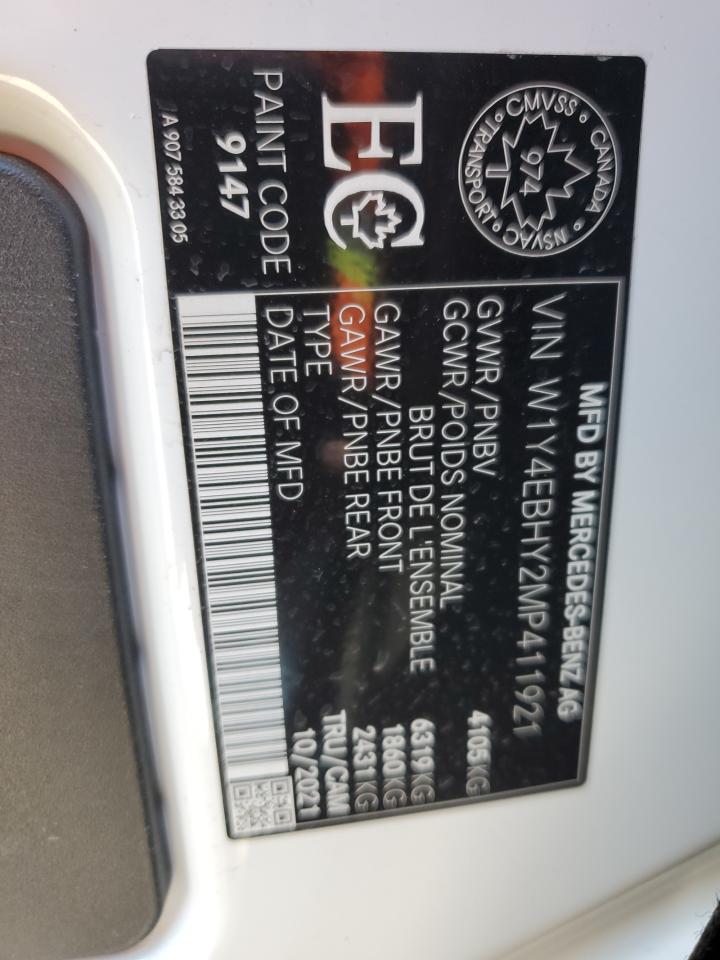 2021 Mercedes-Benz Sprinter 2500 VIN: W1Y4EBHY2MP411921 Lot: 65753865