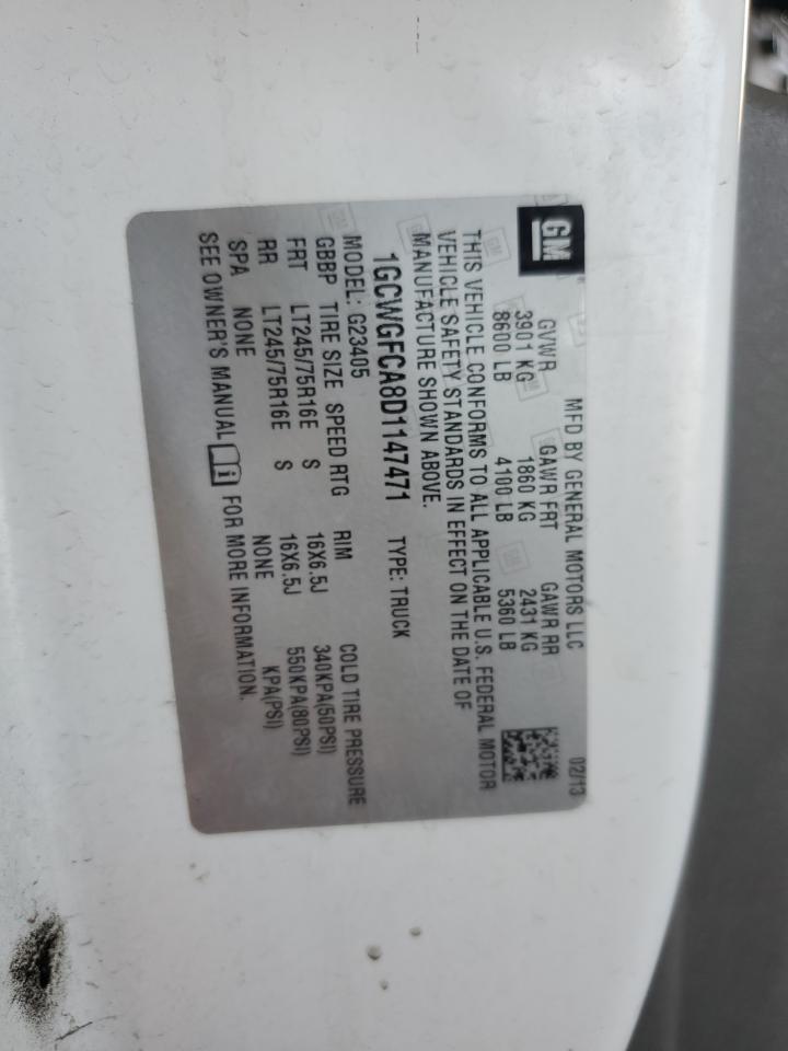 2013 Chevrolet Express G2500 VIN: 1GCWGFCA8D1147471 Lot: 68259505