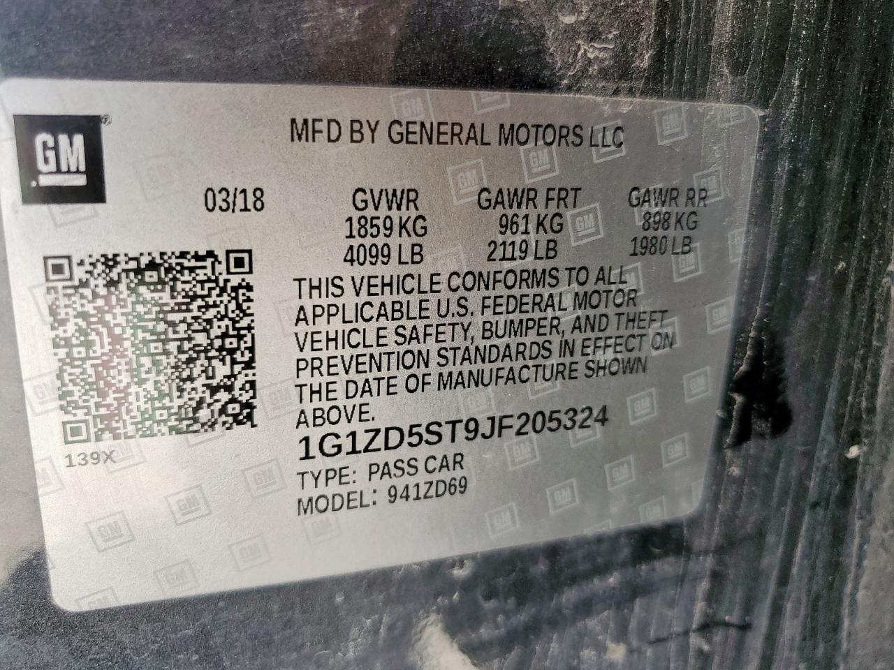 2018 Chevrolet Malibu Lt VIN: 1G1ZD5ST9JF205324 Lot: 67893335