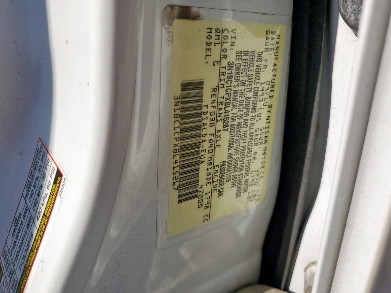 2011 Nissan Versa S VIN: 3N1BC1CPXBL415267 Lot: 66828565