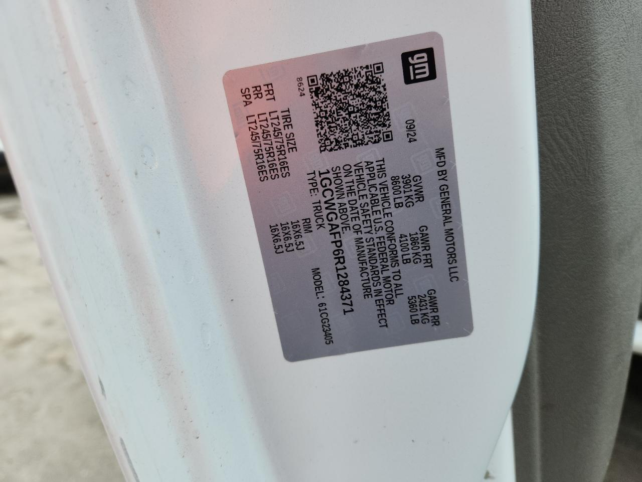 2024 Chevrolet Express G2500 VIN: 1GCWGAFP6R1284371 Lot: 70564965