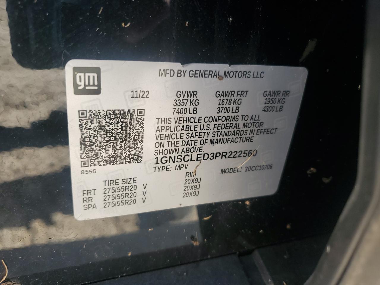 2023 Chevrolet Tahoe C1500 VIN: 1GNSCLED3PR222560 Lot: 66005285