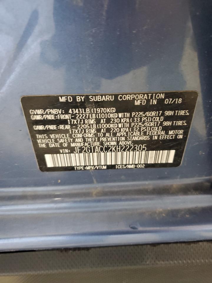 2019 Subaru Crosstrek Premium VIN: JF2GTACC2KH222305 Lot: 68887025