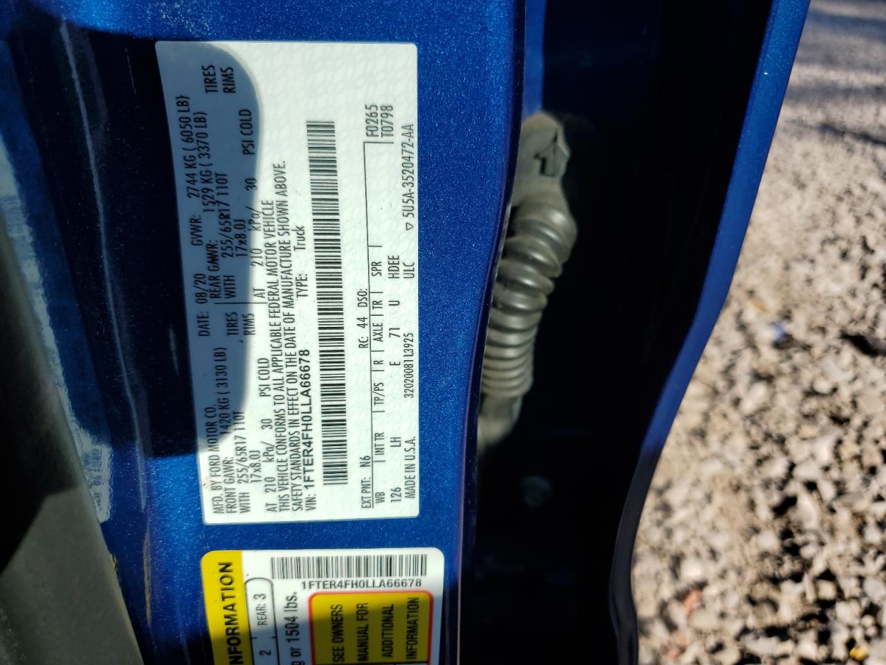 2020 Ford Ranger Xl VIN: 1FTER4FH0LLA66678 Lot: 67869465