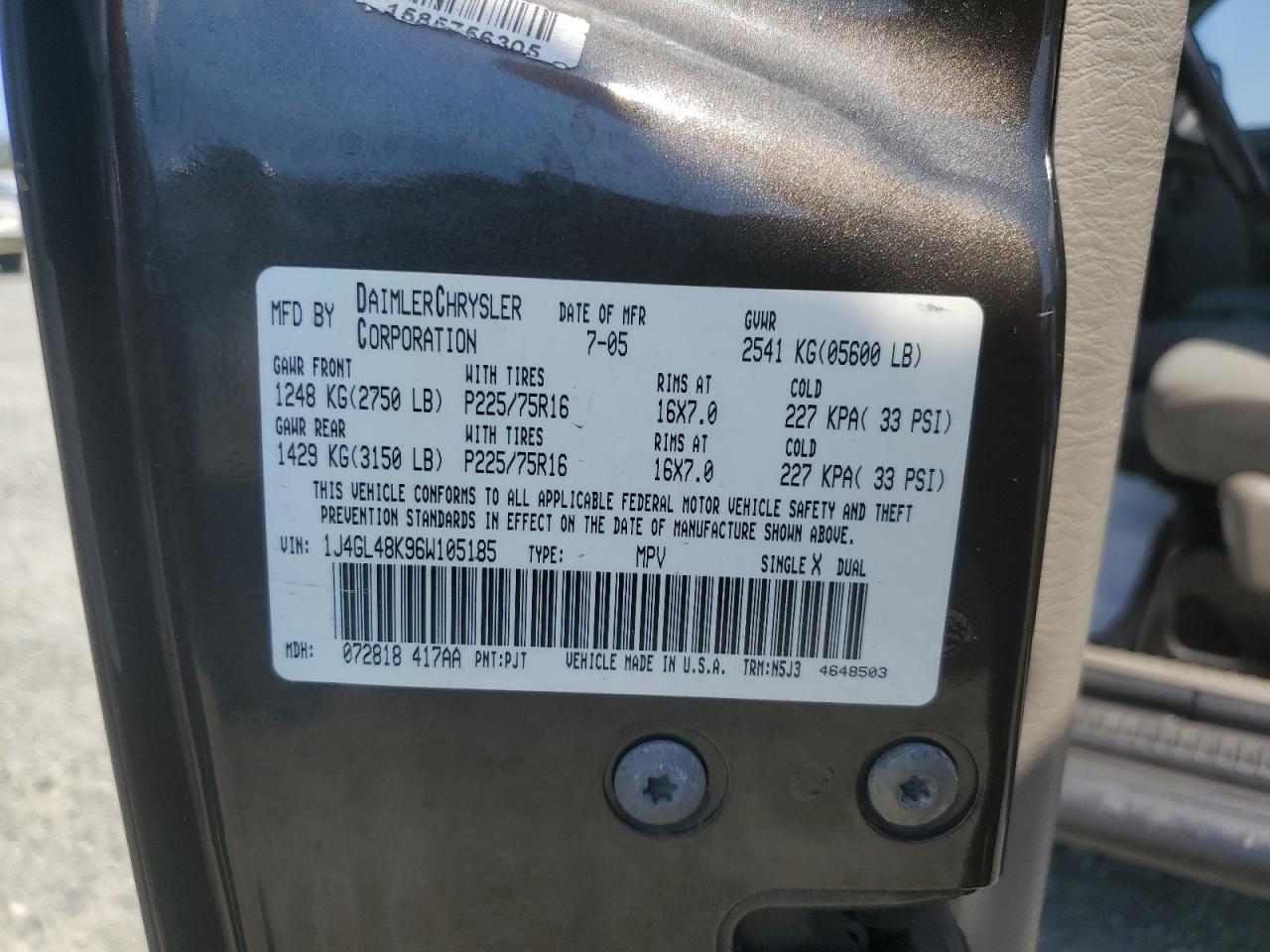 2006 Jeep Liberty Sport VIN: 1J4GL48K96W105185 Lot: 70727435