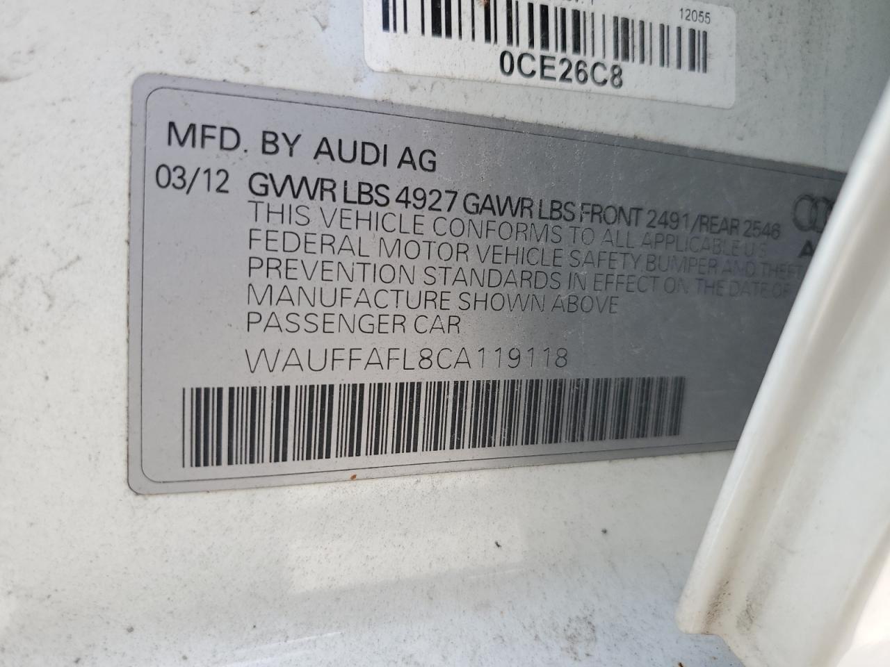 2012 Audi A4 Premium Plus VIN: WAUFFAFL8CA119118 Lot: 70308295