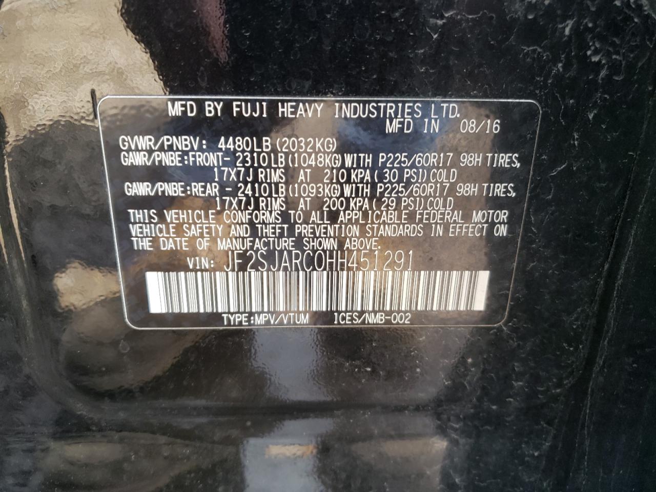 2017 Subaru Forester 2.5I Limited VIN: JF2SJARC0HH451291 Lot: 70161535