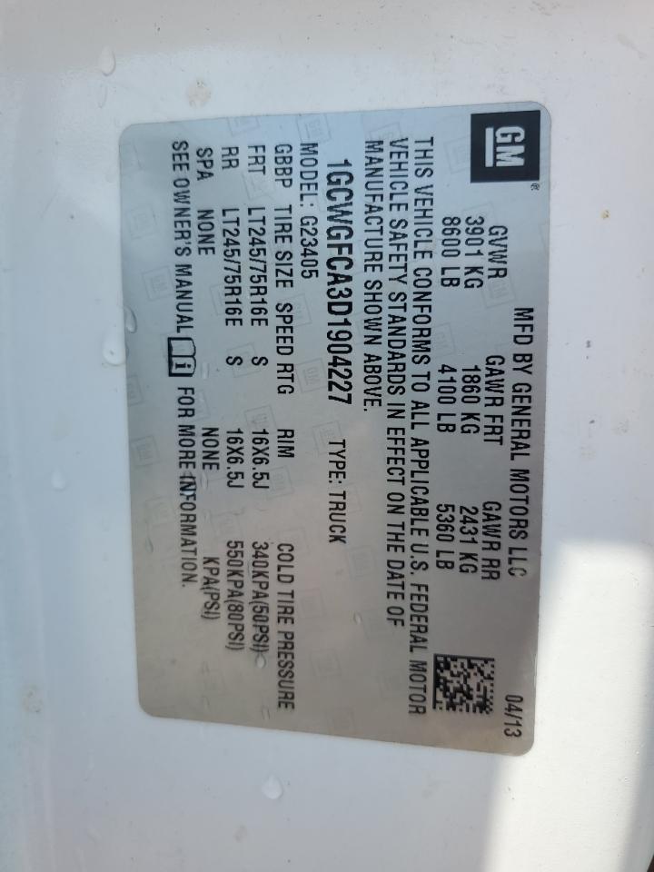 2013 Chevrolet Express G2500 VIN: 1GCWGFCA3D1904227 Lot: 68259635