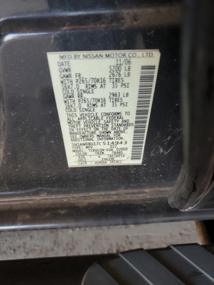 2007 Nissan Xterra Off Road VIN: 5N1AN08U17C514943 Lot: 69230575