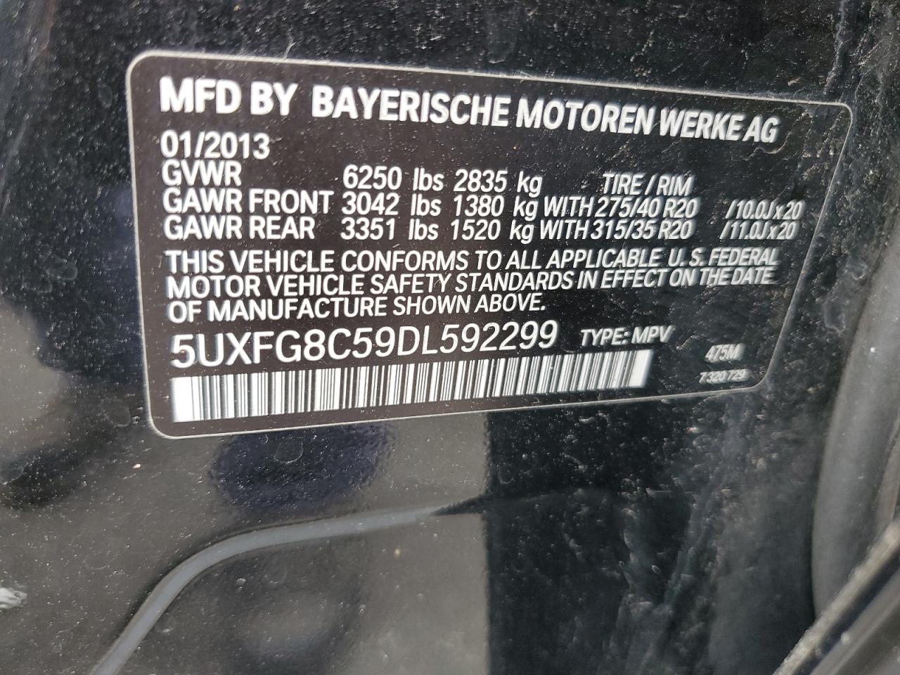 2013 BMW X6 xDrive50I VIN: 5UXFG8C59DL592299 Lot: 70499755