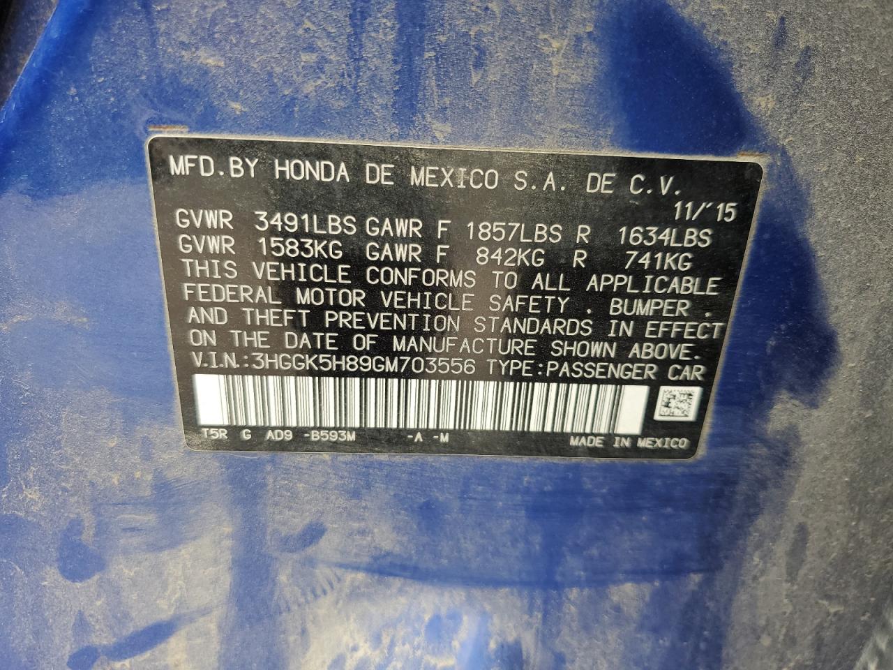 2016 Honda Fit Ex VIN: 3HGGK5H89GM703556 Lot: 69658815
