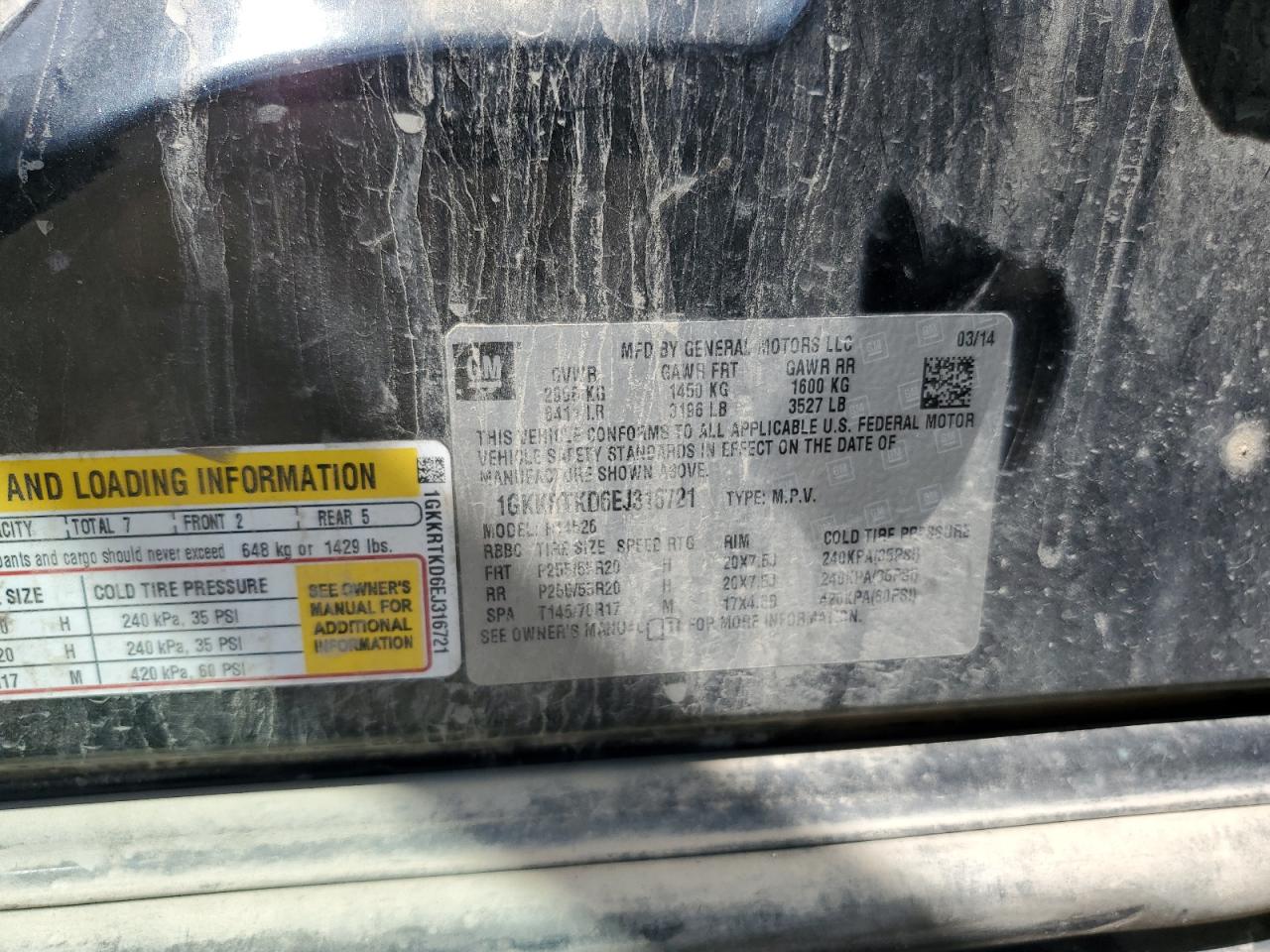 2014 GMC Acadia Denali VIN: 1GKKRTKD6EJ316721 Lot: 69577465