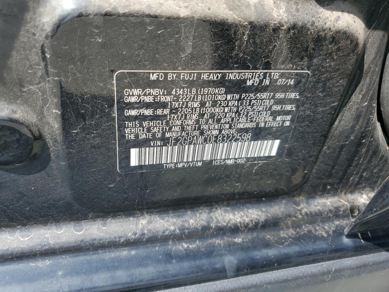 2014 Subaru Xv Crosstrek 2.0 Premium VIN: JF2GPAWC0E8322598 Lot: 70222665