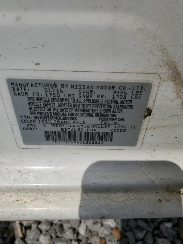 2016 Nissan Versa S VIN: 3N1CN7AP4GL862253 Lot: 69873255