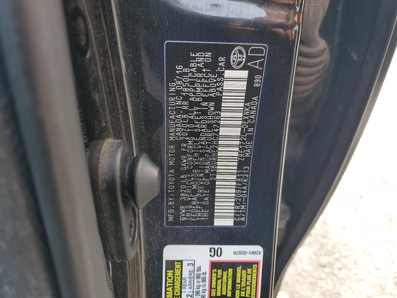 2017 Toyota Corolla L VIN: 2T1BURHE2HC747263 Lot: 84942555