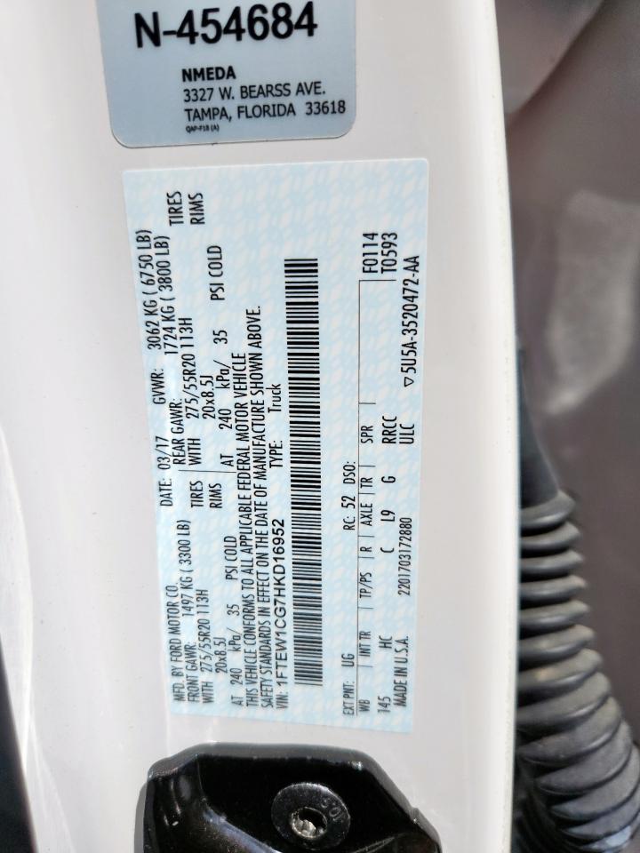 2017 Ford F150 Supercrew VIN: 1FTEW1CG7HKD16952 Lot: 69438645