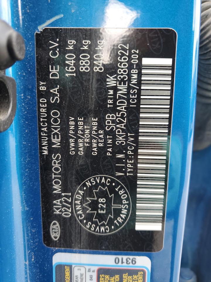 2021 Kia Rio S VIN: 3KPA25AD7ME386622 Lot: 70748355