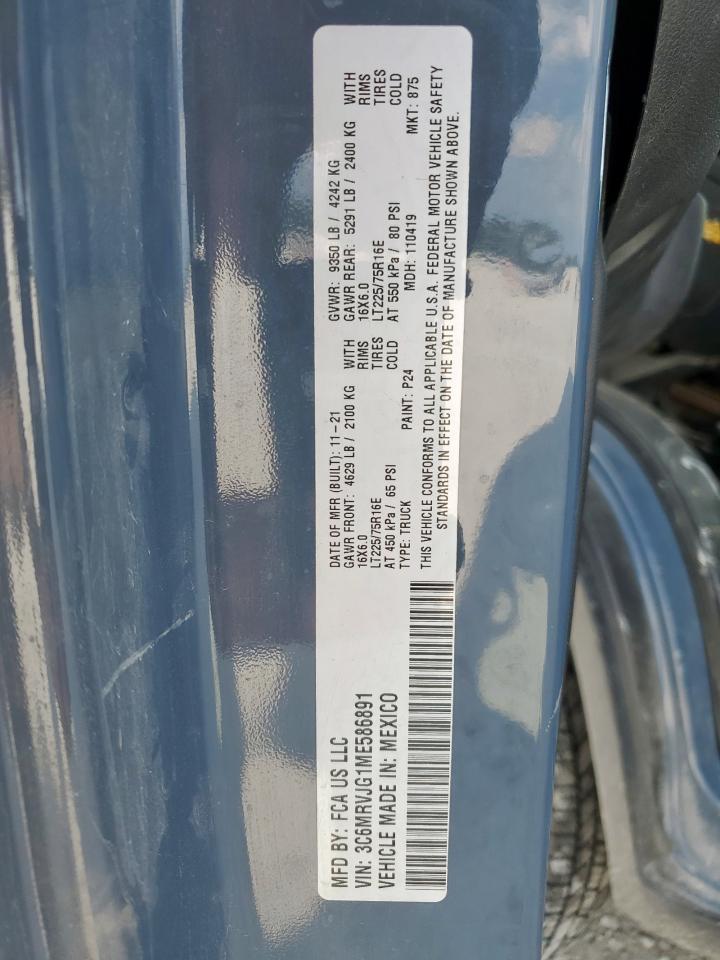 2021 Ram Promaster 3500 3500 High VIN: 3C6MRVJG1ME586891 Lot: 69623815