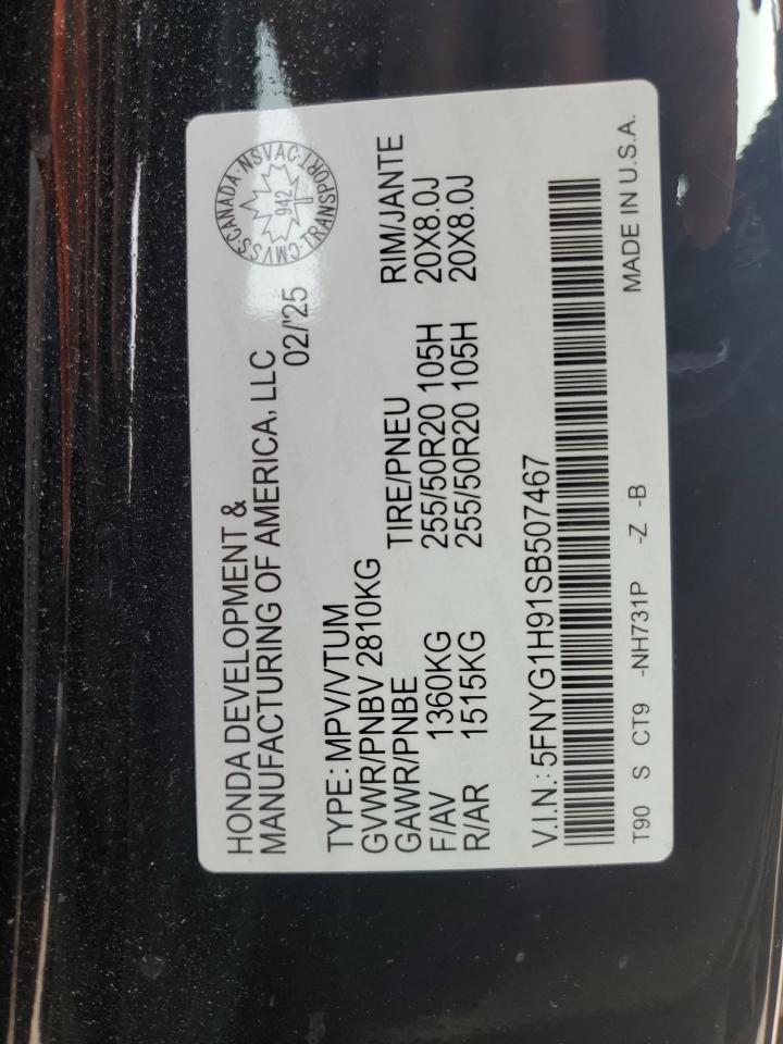 2025 Honda Pilot Black VIN: 5FNYG1H91SB507467 Lot: 66996915