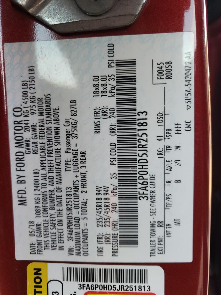 2018 Ford Fusion Se VIN: 3FA6P0HD5JR251813 Lot: 65827555