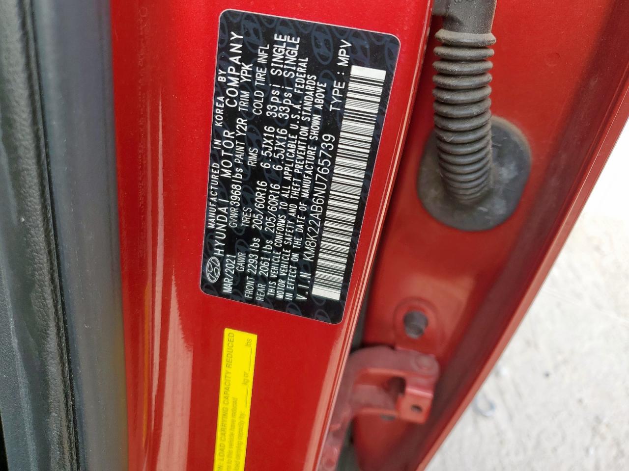 2022 Hyundai Kona Sel VIN: KM8K22AB6NU765739 Lot: 69652685