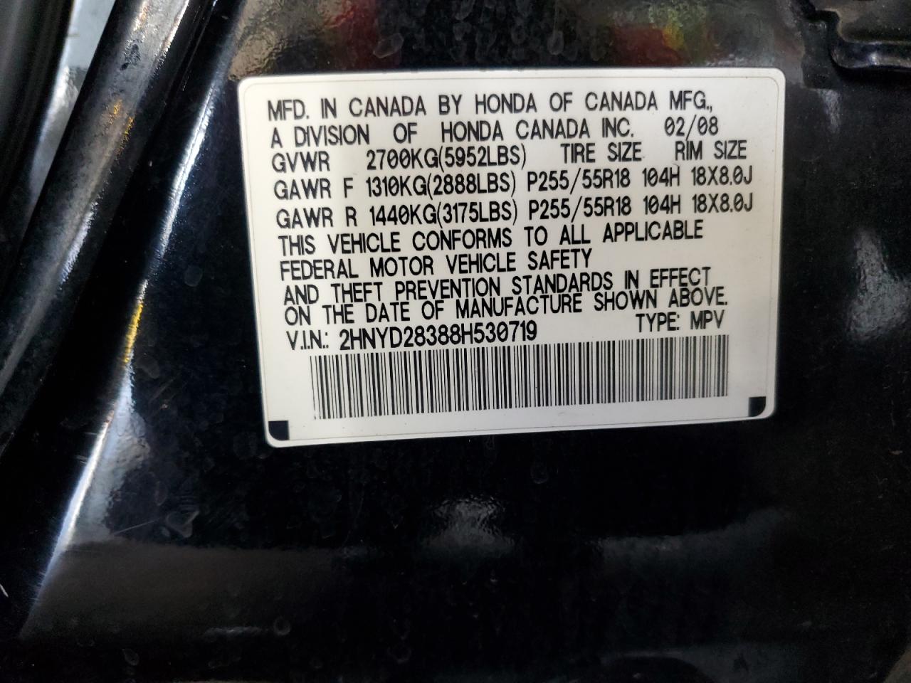 2008 Acura Mdx Technology VIN: 2HNYD28388H530719 Lot: 71051985