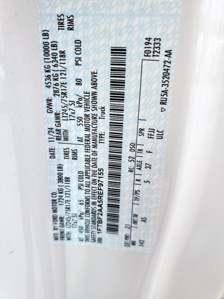 2024 Ford F250 Super Duty VIN: 1FTBF2AA5REF97155 Lot: 69224265