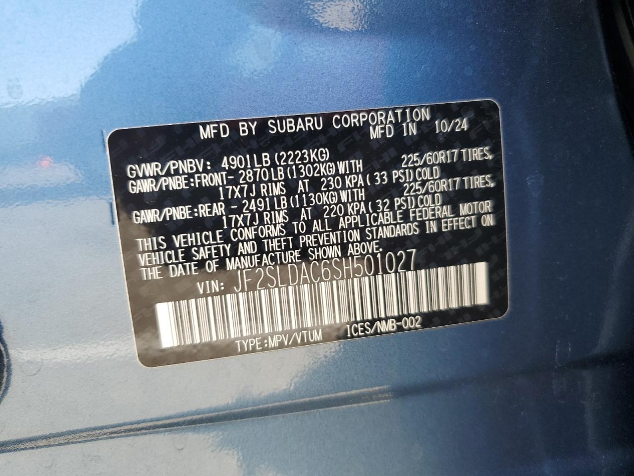 2025 Subaru Forester VIN: JF2SLDAC6SH501027 Lot: 71085425