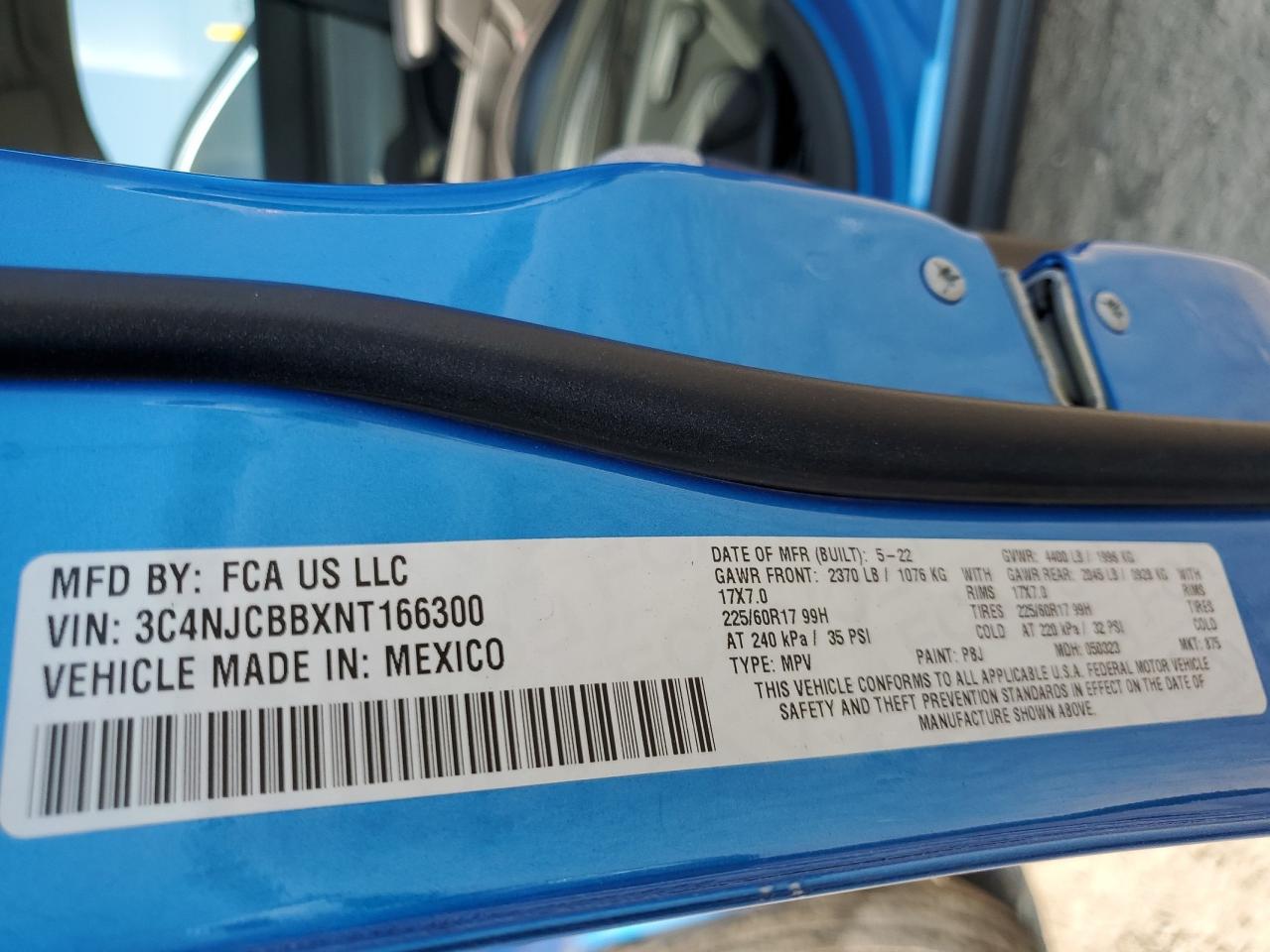 2022 Jeep Compass Latitude VIN: 3C4NJCBBXNT166300 Lot: 68750875