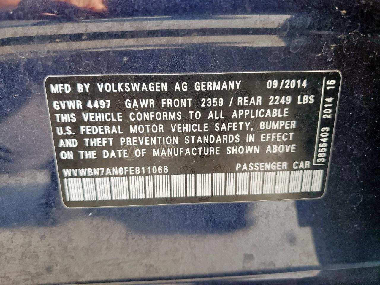 2015 Volkswagen Cc Sport VIN: WVWBN7AN6FE811066 Lot: 70839395