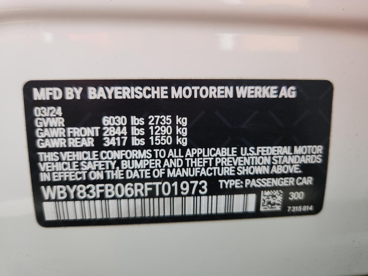 2024 BMW I4 xDrive 40 VIN: WBY83FB06RFT01973 Lot: 70804905