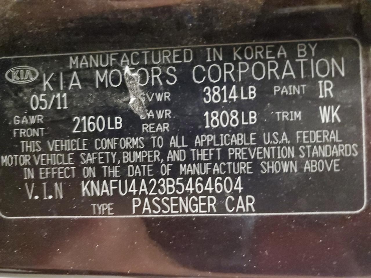 2011 Kia Forte Ex VIN: KNAFU4A23B5464604 Lot: 69770085