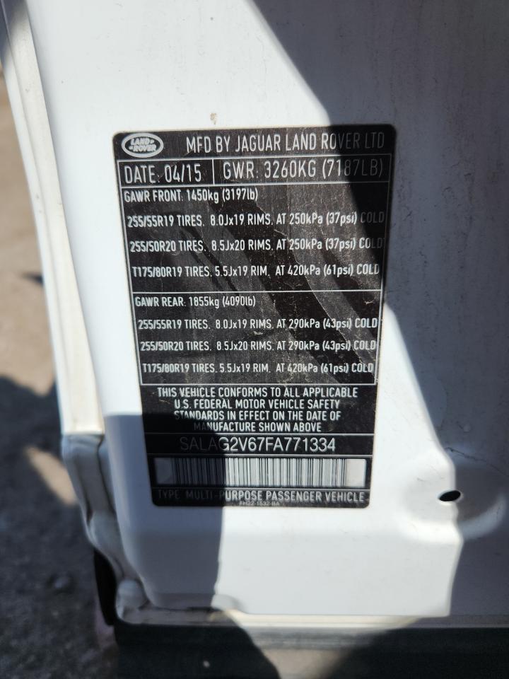 2015 Land Rover Lr4 Hse VIN: SALAG2V67FA771334 Lot: 70301825