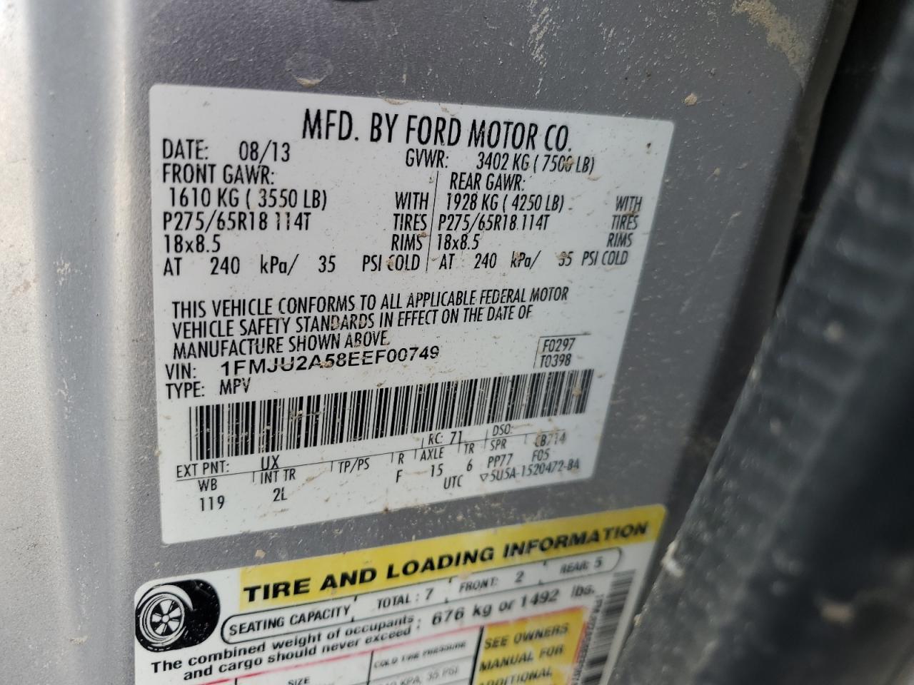 2014 Ford Expedition Limited VIN: 1FMJU2A58EEF00749 Lot: 67974135