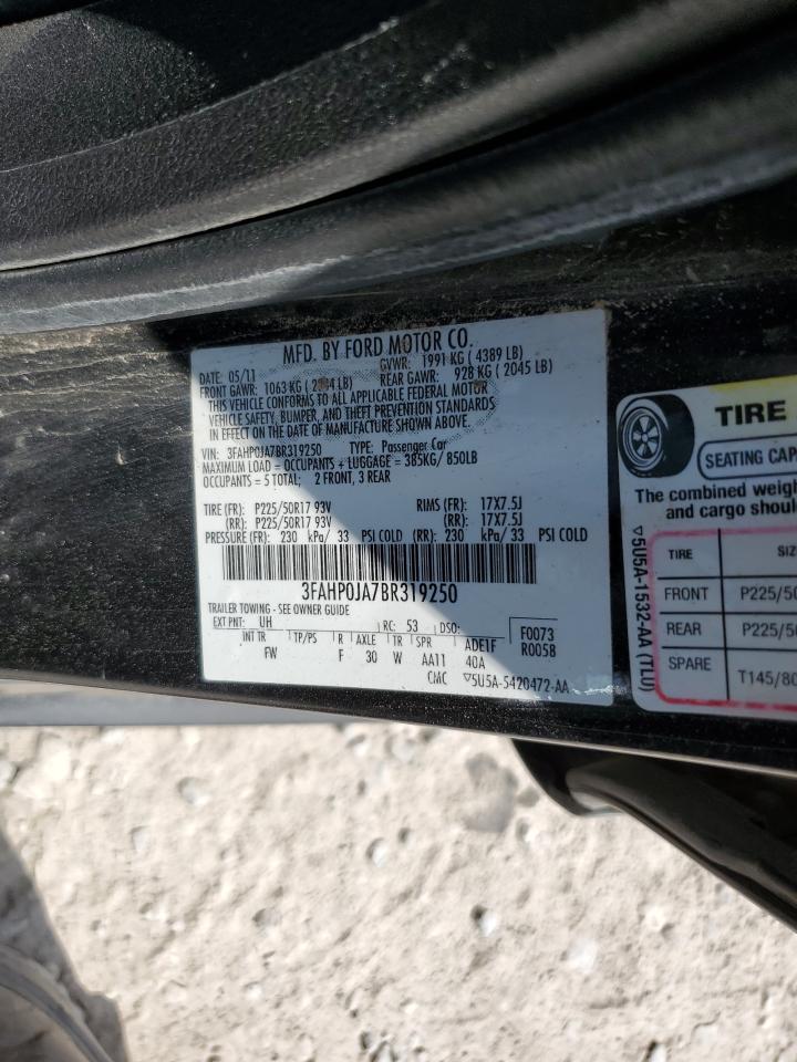 2011 Ford Fusion Sel VIN: 3FAHP0JA7BR319250 Lot: 68513725