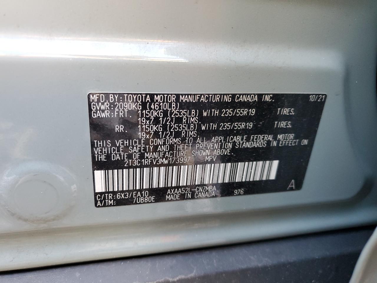 2021 Toyota Rav4 Xle Premium VIN: 2T3C1RFV3MW173997 Lot: 70922325