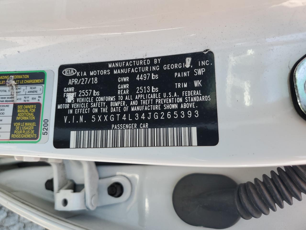 2018 Kia Optima Lx VIN: 5XXGT4L34JG265393 Lot: 68176725