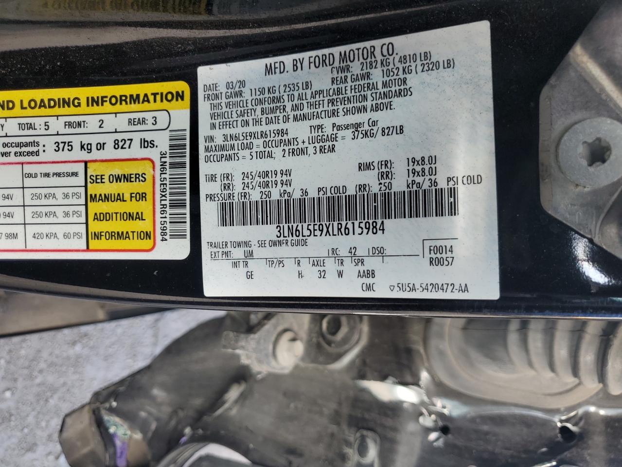 2020 Lincoln Mkz Reserve VIN: 3LN6L5E9XLR615984 Lot: 69373675