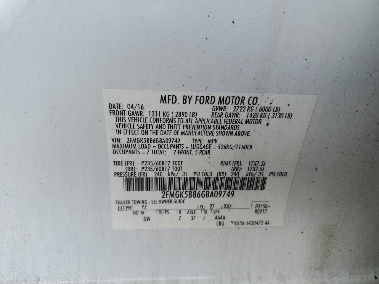 2016 Ford Flex Se VIN: 2FMGK5B86GBA09749 Lot: 70204715