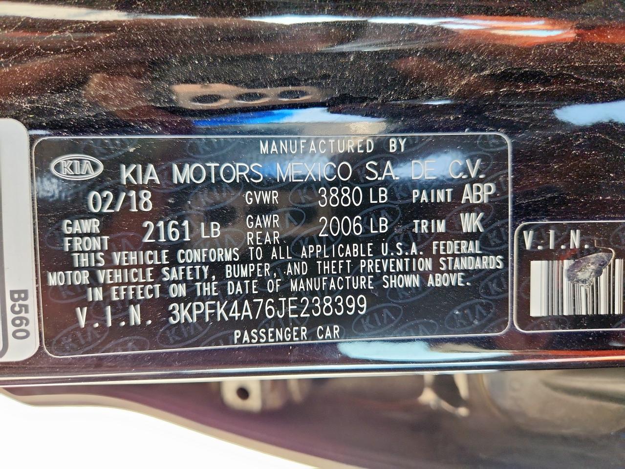 2018 Kia Forte Lx VIN: 3KPFK4A76JE238399 Lot: 67604595