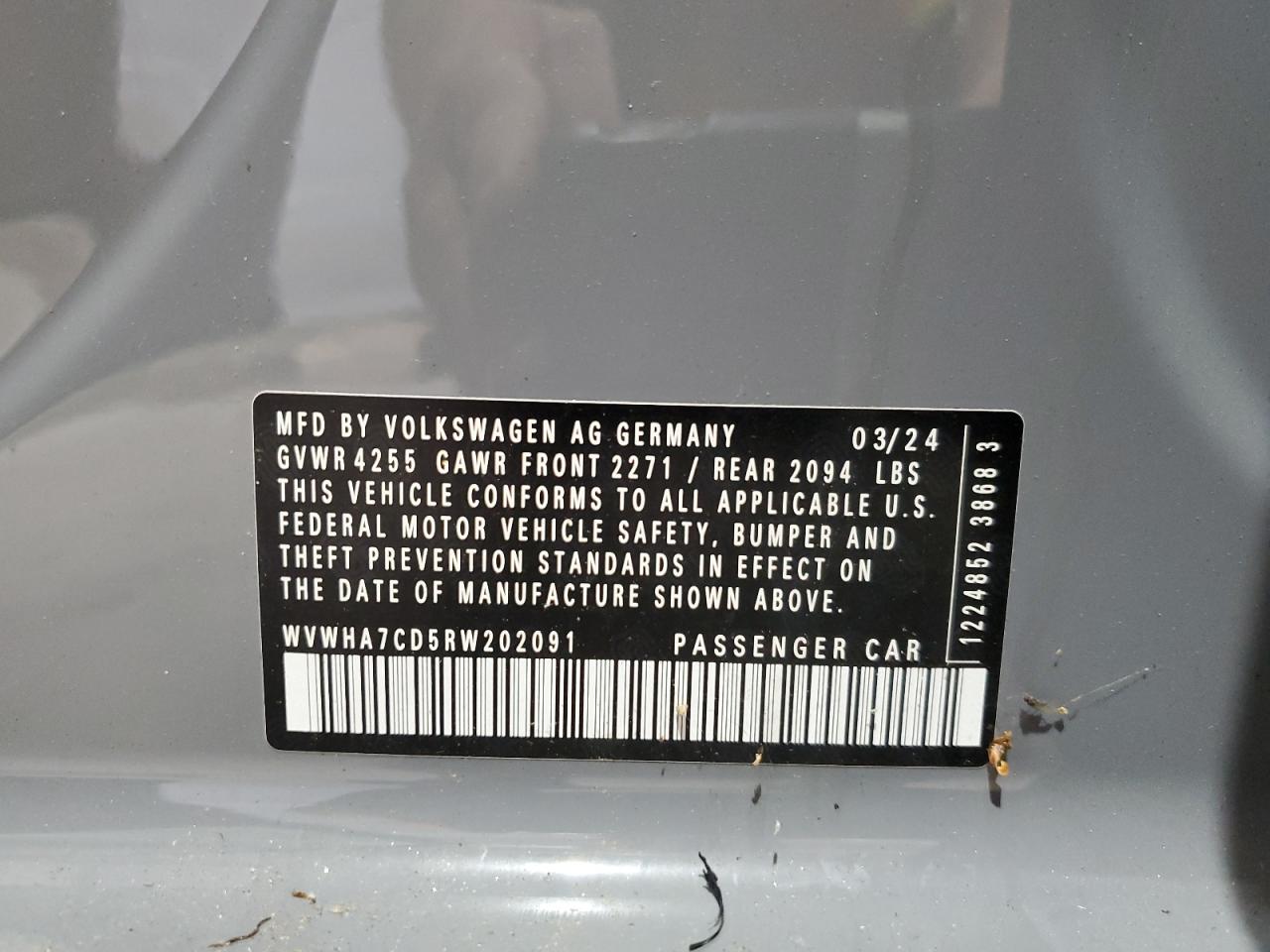 2024 Volkswagen Gti S VIN: WVWHA7CD5RW202091 Lot: 69427895